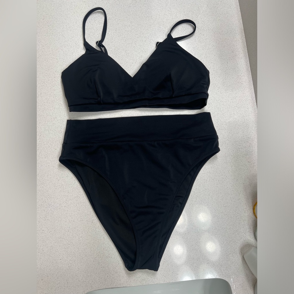 UpWest Bralette Swim Top and High- Rise Swim Bottom in black